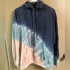 PINK Victoria's Secret Blue and Pink Tie-Dye Hoodie Sweatshirt
